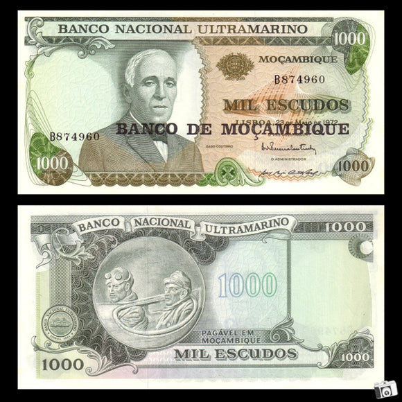 Mozambique, 1000 Meticas, 1972(1976), Big Size Note, Original Banknote for Collection