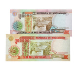 Mozambique Set 2 PCS (50000,100000 Meticais ) Banknotes, 1993 P-138,139, UNC Banknote for Collection