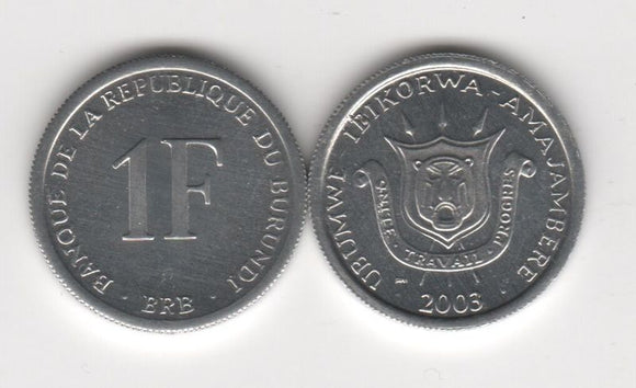 Burundi 1 Franc 2003 KM#19 UNC Original Coin