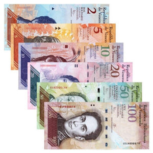 Venezuela Full Set 6 pcs 2+5+10+20+50+100 Bolivares, P-88-93, UNC original banknote UNC