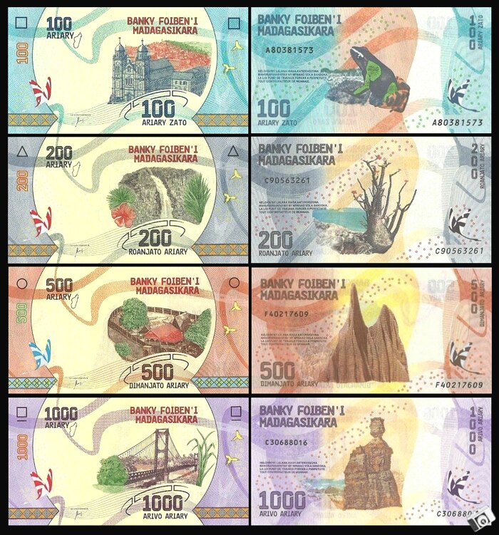 Madagascar set 4 pcs 100-1000 Ariary notes 2017 UNC original real