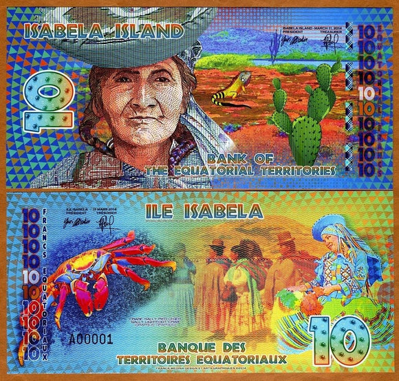 Equatorial State, Isabela Island 10 Dollars, Polymer Banknote for Collection