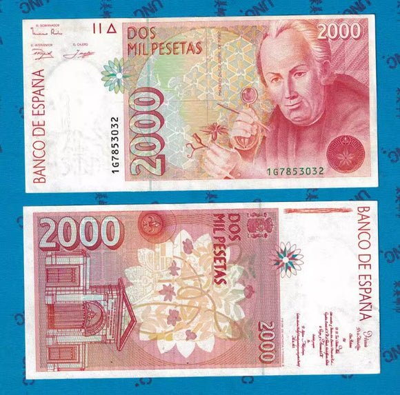 Spain, 2000 Pesetas, 1992 P-162, UNC Original Banknote for Collection