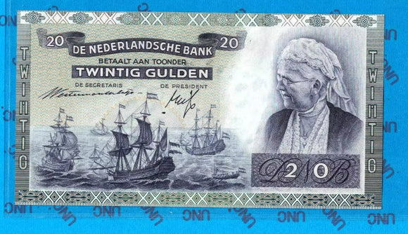 Netherlands, 20 Gulden, 1941, UNC Original Banknote for Collection
