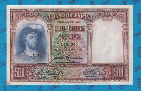 Spain, 500 Pesetas, 1931, Used VF Condition, Original Banknote for Collection