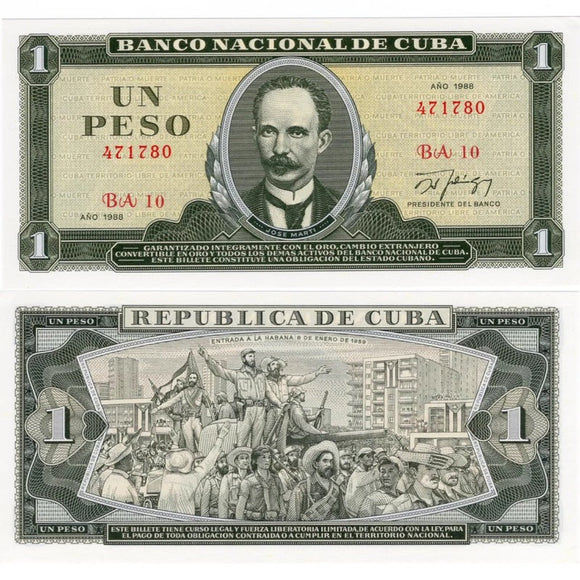 CU, 1 Peso, 1988, UNC Original Banknote for Collection