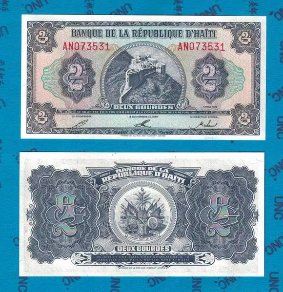 Haiti, 2 Gourdes, 1992, UNC Original Banknote for Collection