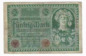 Germany, 50 Marks, 1920, Used Condition F, Original Banknote for Collection