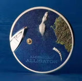 Palau, 2022, Crocodile, Colored Silver Coin 1 OZ, Real Original .999 Silver Coin, With Box and Certificate
