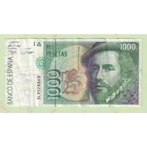 Spain, 1000 Pesetas, 1992, Used F Condition, Original Banknote for Collection