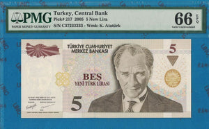 Türkiye, 5 Lira, 2005, UNC Original Banknote for Collection