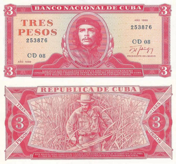 CU, 3 Pesos, 1988, UNC Original Banknote for Collection