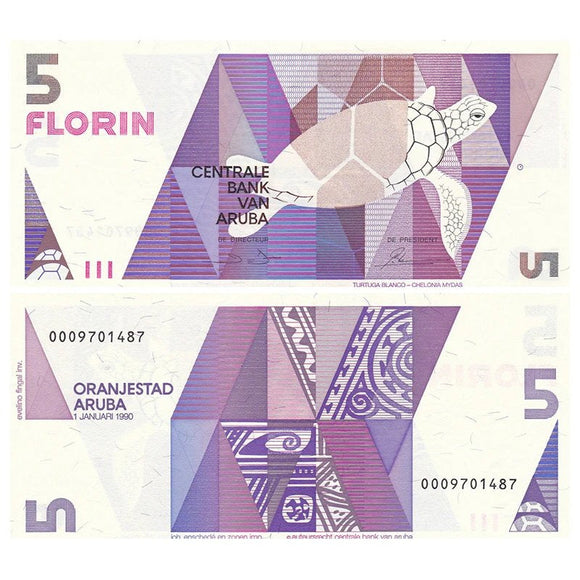 Aruba, 5 Florin, 1990, UNC Original Banknote for Collection