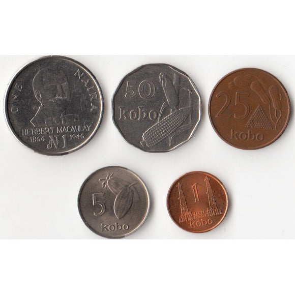 Nigeria, 5 Coins, Real Original Coin for Collection