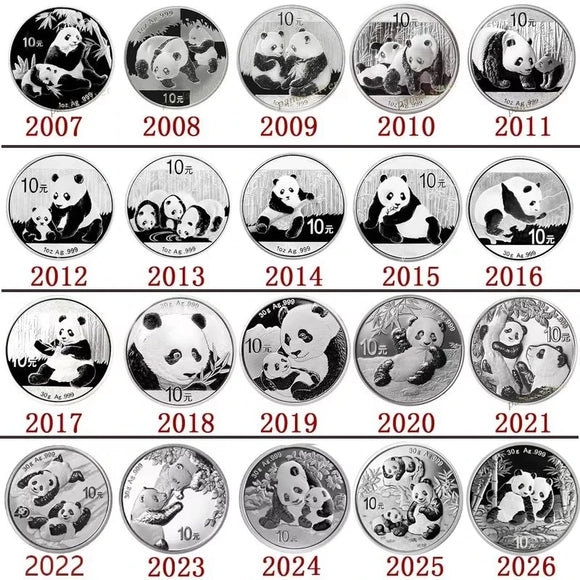 China, 2007 - 2026 Panda Silver Commemorative Coin, Real Original Silver for Collection Coin , China 10 Yuan Chinese New Year Gift Coin