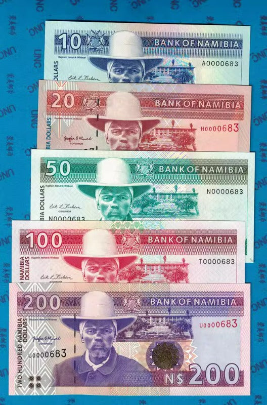 Namibia, Set 5 PCS(10.20.50.100.200 Dollars), UNC Original Banknotes for Collection