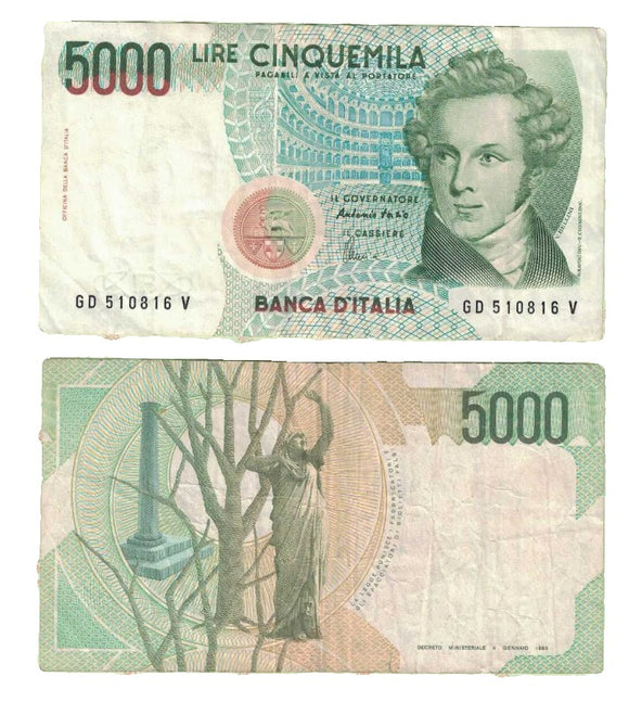 Italy, 5000 Lire, P-111, Used Condition F, Original Banknote for Collection