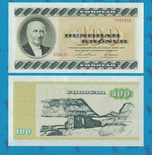 Faero Island, 100 Krona, 1994, P-21f, UNC Original Banknote for Collection