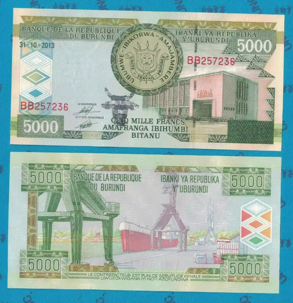 Burundi, 5000 Francs, 2013, UNC Original Banknote for Collection