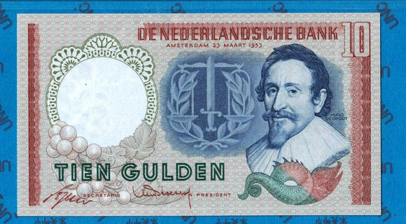 Netherlands, 10 Gulden, 1953, UNC Original Banknote for Collection