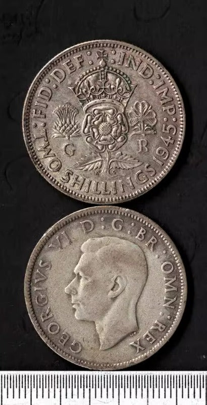 U.K, 2 Shillings, 1937-46, Used XF Condition, Original Silver Coin for Collection