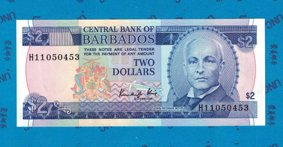 Barbados, 2 Dollars, 1993-1994, UNC Original Banknote for Collection