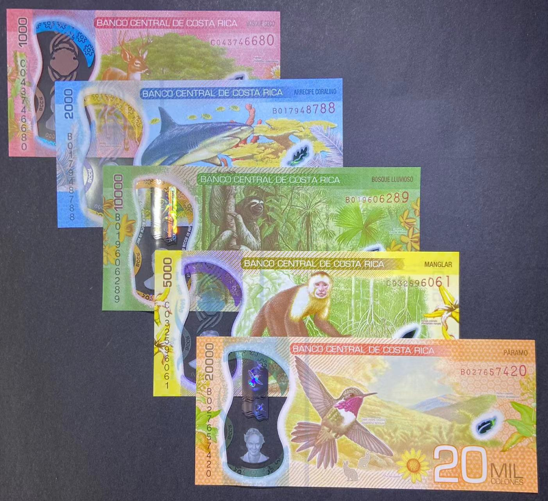 Costa Rica Banknotes Set Costa Rica, (1000-20000 Colones), Set 5 PCS Banknotes, UNC Original ...