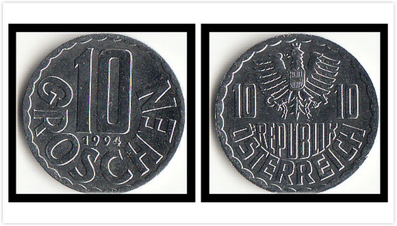 Austria 10 Groschen coin 1994 , Vienna, Aluminum, KM#2878 original UNC 1 piece