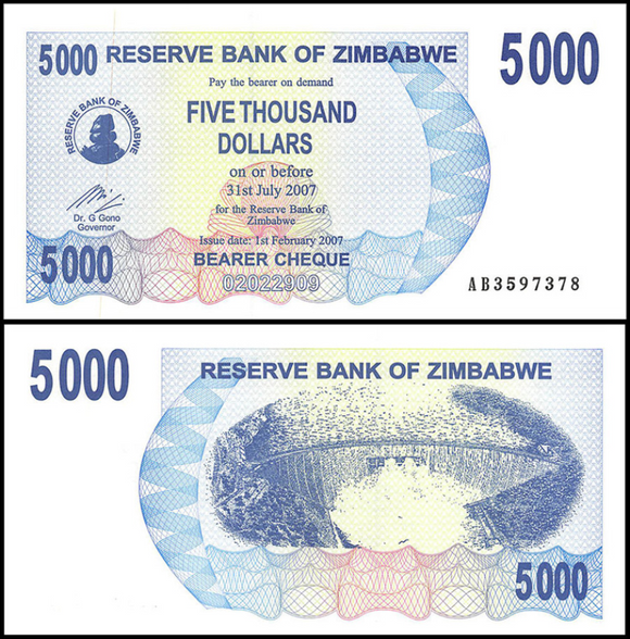 Zimbabwe, 5000 Dollars, 2006, Q027-55, UNC Original Banknote for Collection