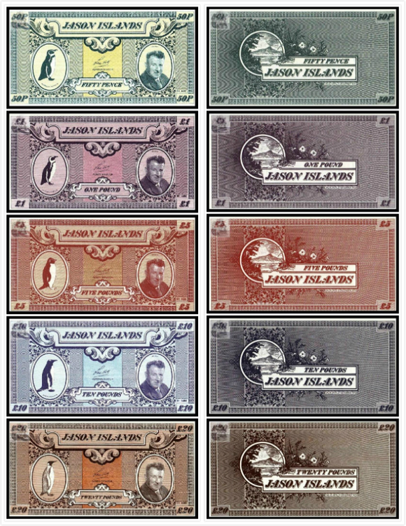 Jason Island, Set 5 PCS Banknote (0.5,1,5,10,20 Pound), 1979, UNC Original Banknote for Collection
