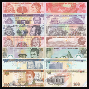 Honduras, (1,2,5,10,20,50,100 Lempiras), Set 7 PCS Banknote, UNC Original Banknote for Collection