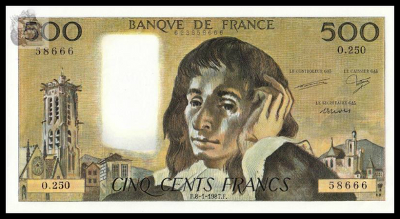 France, 500 Francs, 1987, P-156f, UNC Original Banknote for Collection