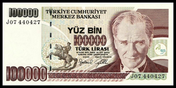 Turkey, 100,000 Lira, 1991, P205, UNC Original Banknote for Collection