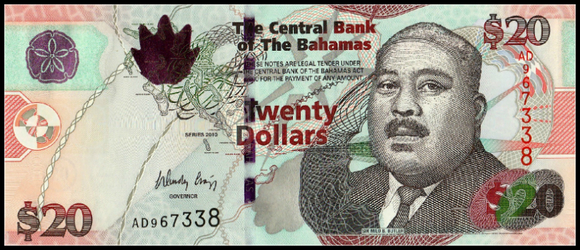 Bahamas, 20 Dollars, 2010, P-74A, UNC Original Banknote for Collection