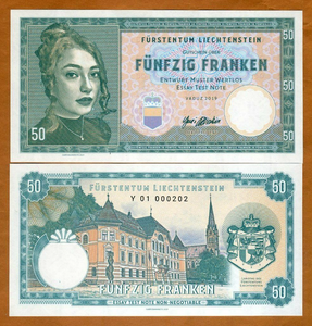 Liechtenstein, 50 Franken, 2019, UNC Original Test Banknote for Collection