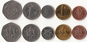 Barbados, Set 5 PCS Coins, UNC Original Coin for Collection