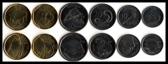 Fiji set 6 pcs coins (5,10,20,50 cent,1, 2 dollars) 2012 original coin