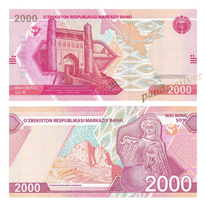 Uzbekista 2000 Som, 2021 P-New, UNC Banknote for Collection