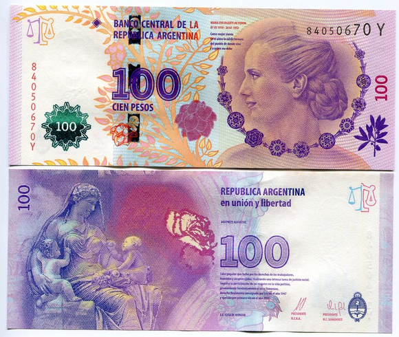 Argentina, 100 Pesos, 2012(2015-2017), UNC Original Banknote for Collection, Eva Peron