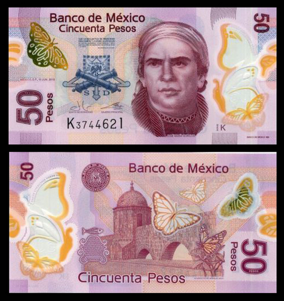 Mexico 50 Pesos, 2012-2019 Random Year, Polymer Banknote for Collection