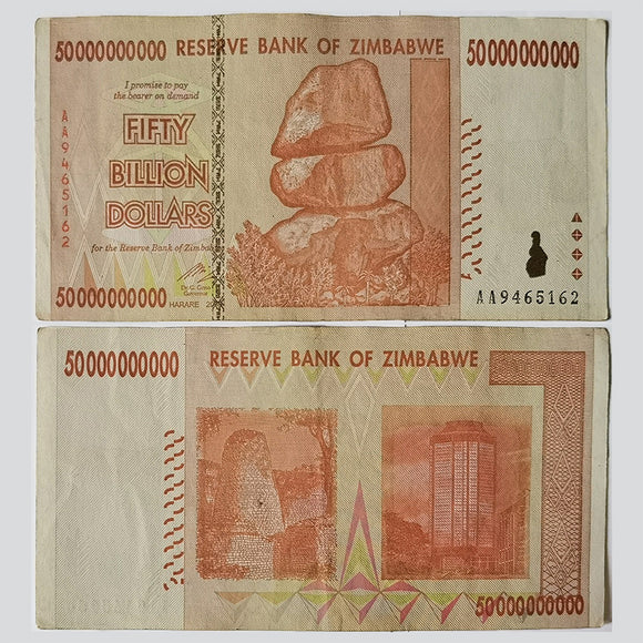 Zimbabwe, 50 Billion Dollars, Used Condition (F) , 2008, Original Banknote for Collection