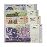 Madagascar Set 4 PCS, 100-1000 Ariary, 2004-2012 P86-89 Banknote, UNC Original Banknotes