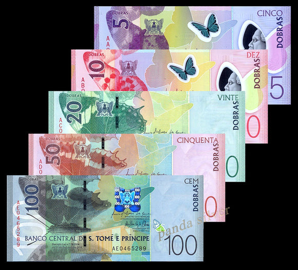 Saint Thomas & Prince 5-100 Dobras set 5 pcs banknotes UNC original banknote