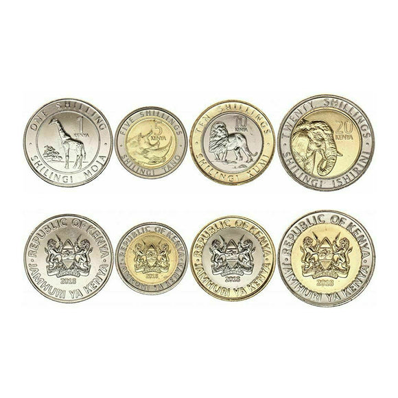 Kenya Set 4 PCS, 2018 Animal Coins, Original Coin for Collection
