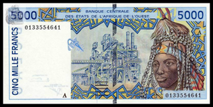 Ivory Coast, 5000 Francs, 2001, P-113Ak, UNC Original Banknote for Collection