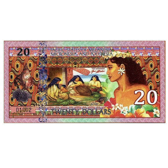 Pacific Islands, Melanesia Micronesia and Polynesia 20 Dollars Bussiness Banknote for Collection, UNC