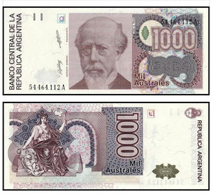 Argentina 1000 Australes 1988-90 P-329 UNC Original Banknote