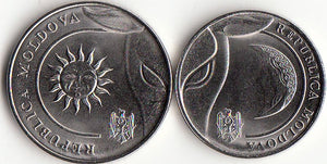 Moldova set 2 pcs coins (1 - 2 Lei ) 2018 "sun & moon" UNC original coin