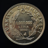 Turkey 1 Million Lira 2002, world Largest denominatio coin , KM#1163 , original 1 piece ,