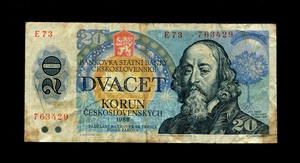 Czechoslovakia, 20 Korun, 1988 P-95, VG-F Used Condition, Rare Original Banknote for Collection